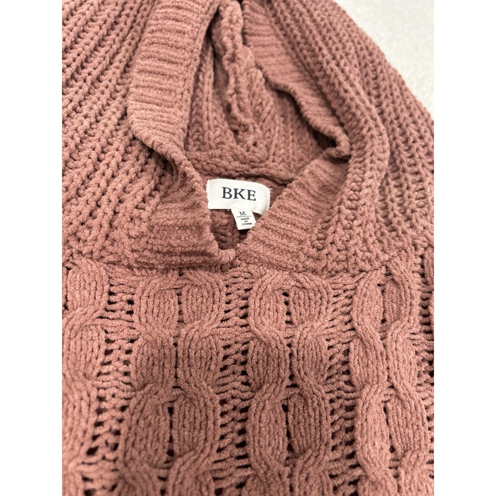 BKE Mauve Hooded Long Sleeve Raw Hem Chenille Oversize Pullover Sweater Size M - Picture 5 of 6